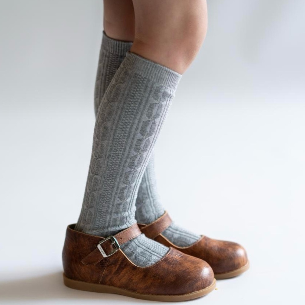 Little Stocking Co. Gray Cable Knit Knee High Socks